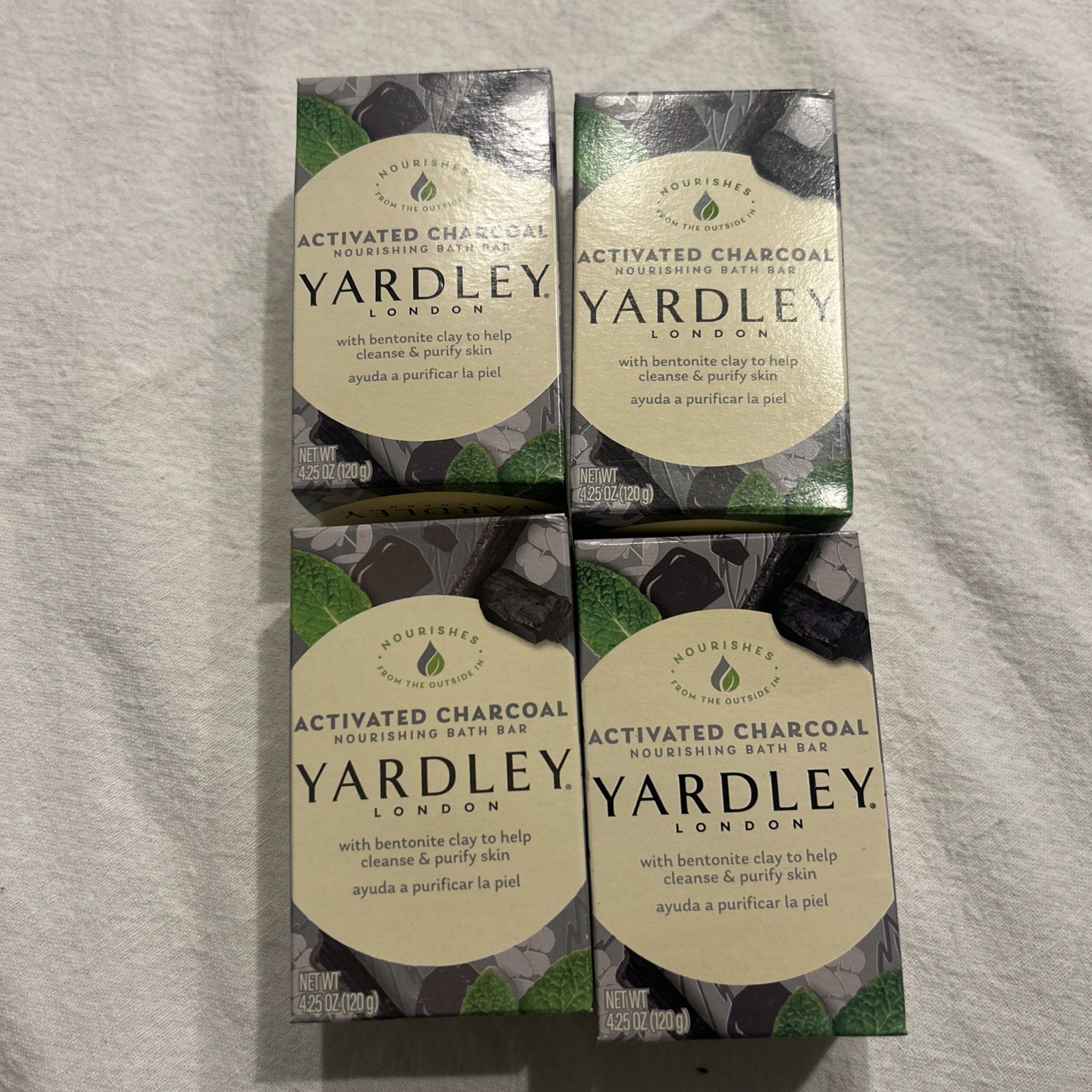 Lot of 4 Yardley London Activated Charcoal Bars Soap 4.25 oz w/ Bentonite Clay