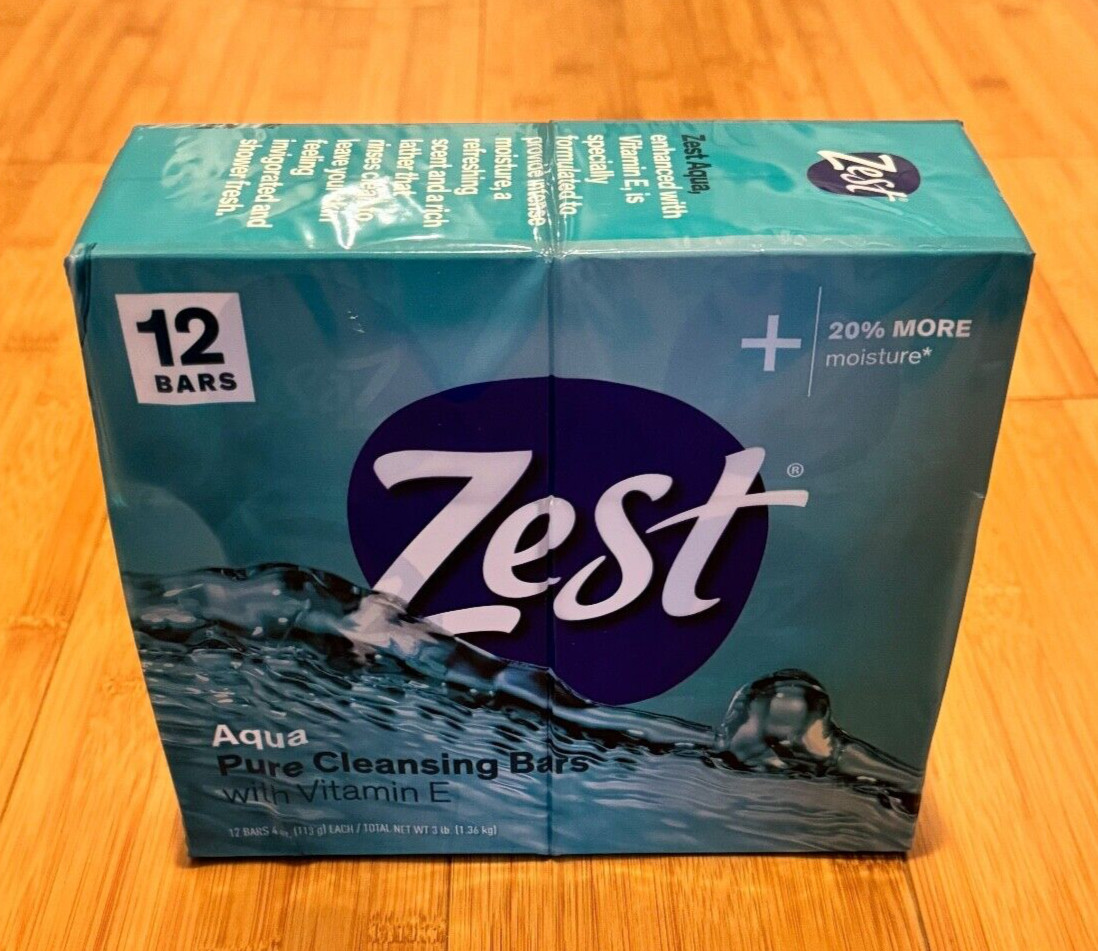 12 Bars Zest Aqua Pure Cleansing Bars with Vitamin E 4 oz Each 20%More Moisture