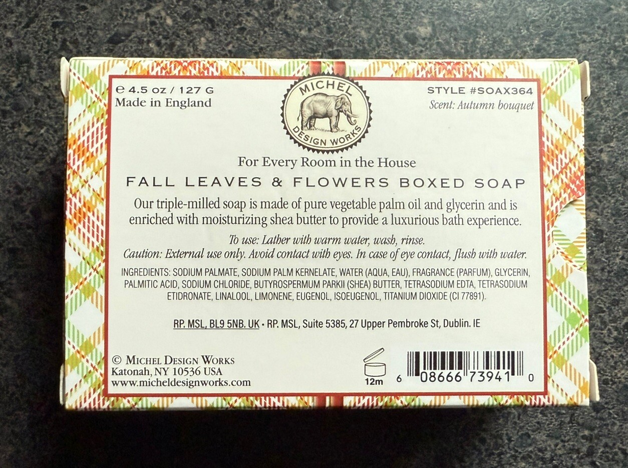 Michel Design AUTUMN BOUQUET – FALL LEAVES & FLOWERS Shea Butter Soap Bar 4.5 oz