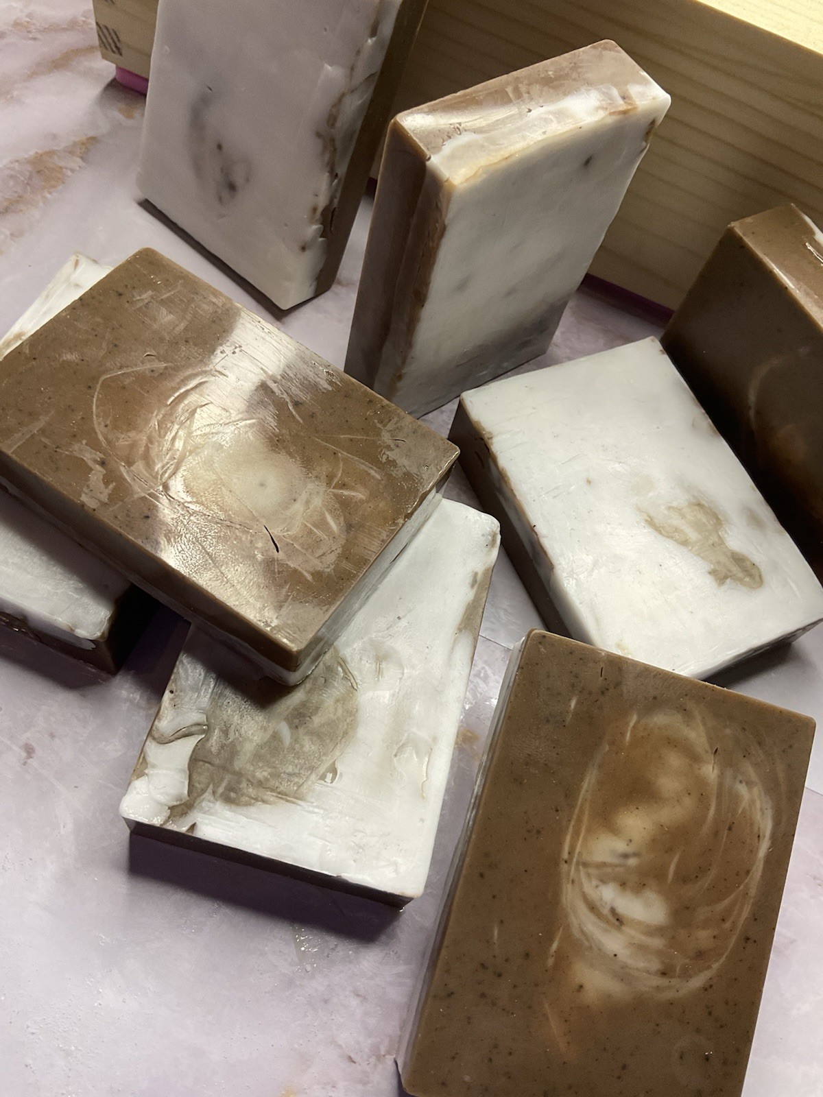 Marbled Brown and White Rectangular Body Bar Soaps for Body, Hands, Face