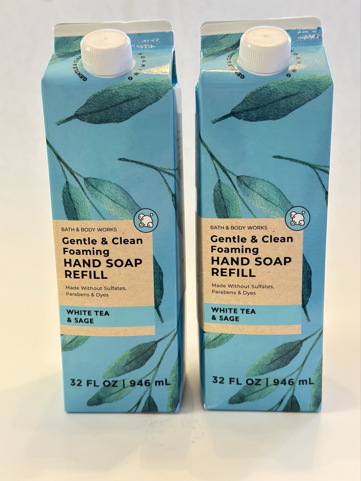2x BATH & BODY WORKS WHITE TEA & SAGE GENTLE CLEAN FOAMING HAND SOAP REFILL 32oz