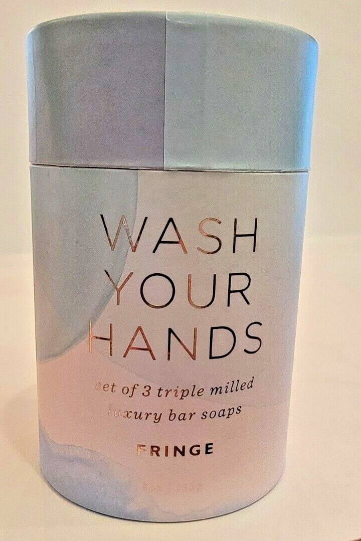 FRINGE SET OF 3 TRIPLE MILLED LUXURY BAR SOAPS “Wash Your Hands” 9 0Z. NEW