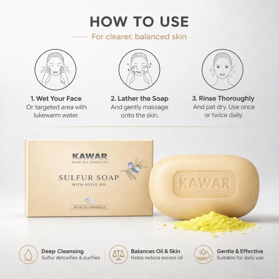 Premium Dead Sea Sulfur Soap with Olive Oil, Helps Relieve Acne, Psoriasis, E…