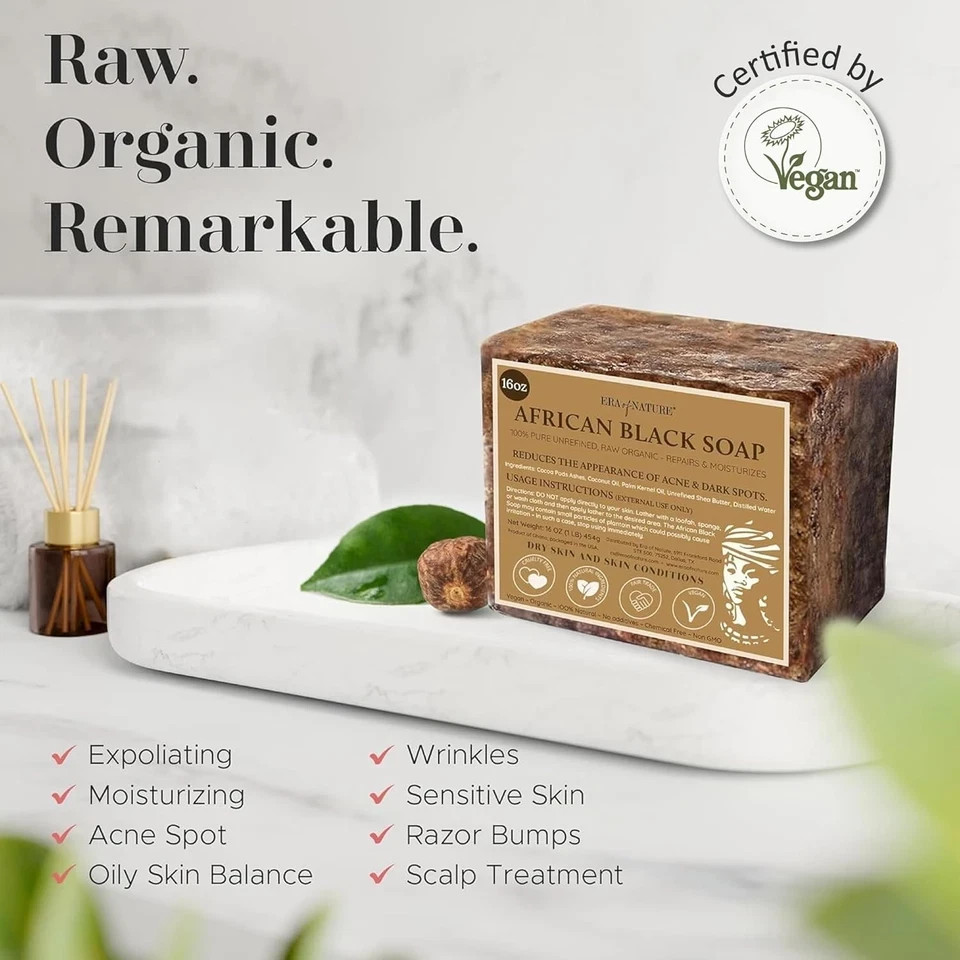 era of nature Best Raw ORGANIC AFRICAN BLACK SOAP, for Dry Skin and Skin Conditi