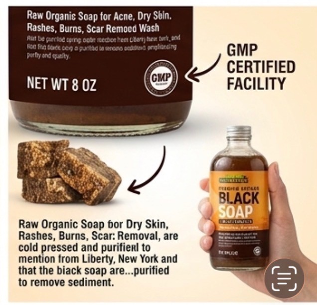 Black soap liquid from Ghana and made with spring water 16 oz pump personal use