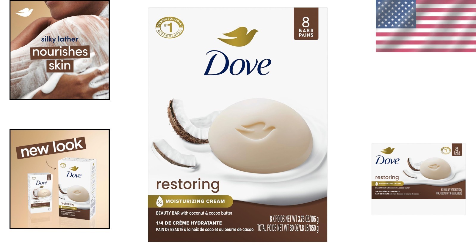 8-Pack Dove Restoring Beauty Bars – Nourishing Coconut & Cocoa Butter Formula