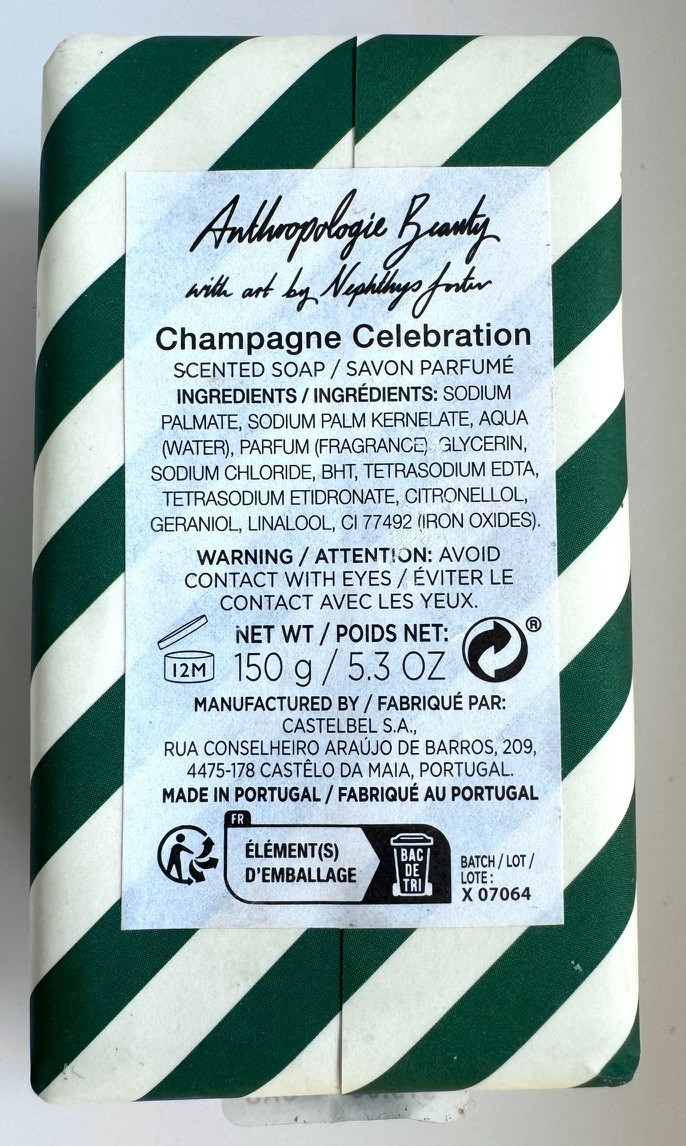 Anthropologie Beauty Champagne Celebration Scented Soap Made in Portugal