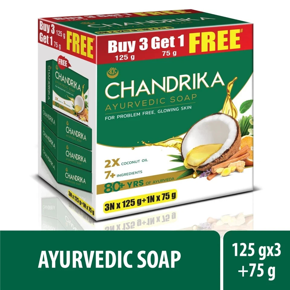 Chandrika Ayurvedic Classic Soap 125g x 3 + 75g Free Handmade Herbal Bath Soap