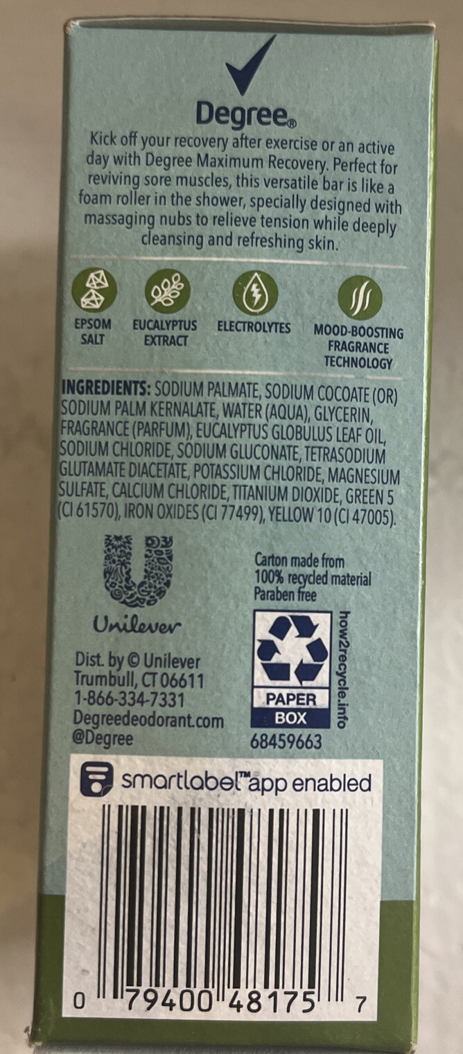 Degree Maximum Recovery Massage Bar Soap Eucalyptus + Epsom Salt 5.3 Oz.