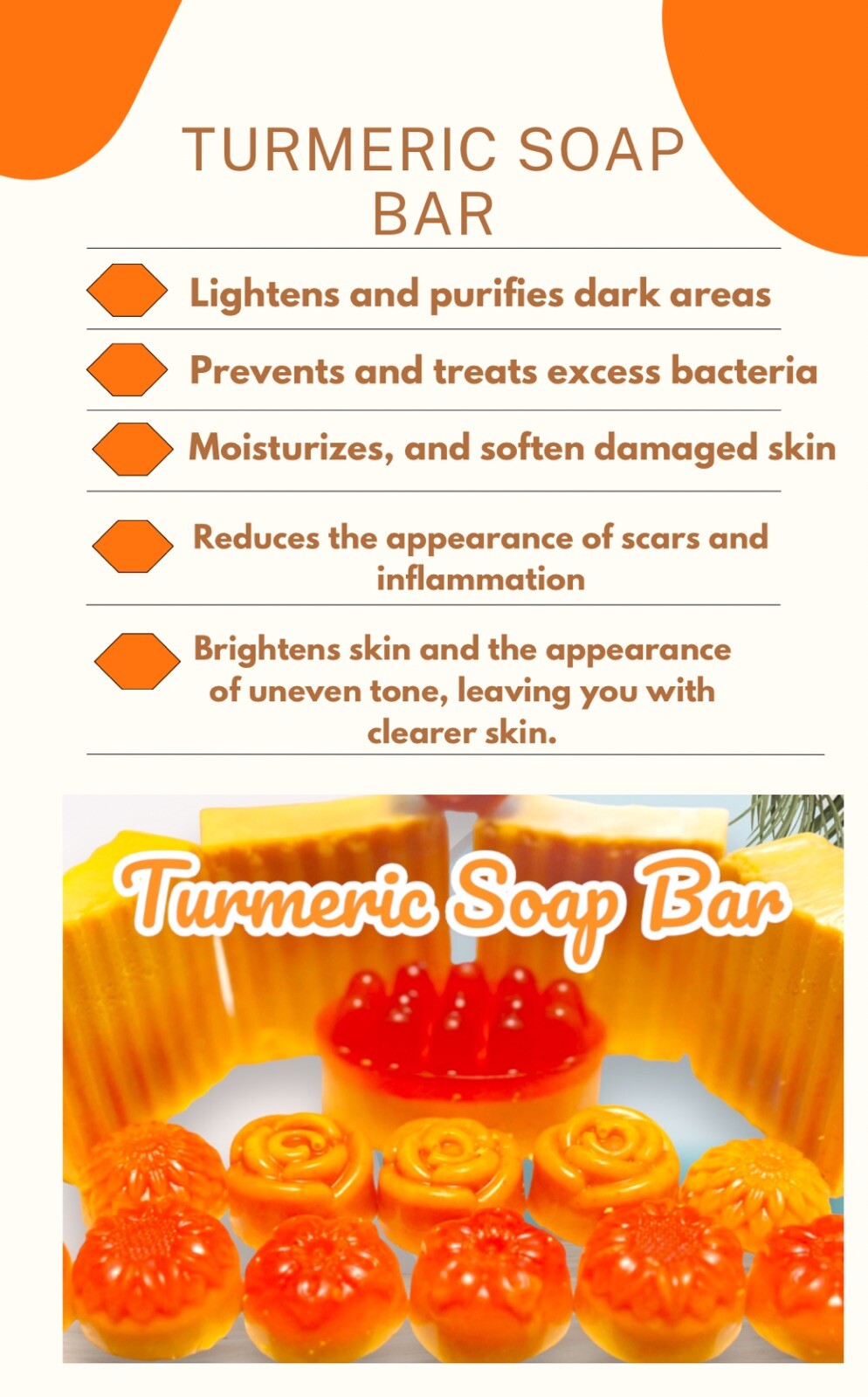 Tumeric Soap Clear Dark Spots, Eczema, Discoloration, Acne Skin Cleansing Bar