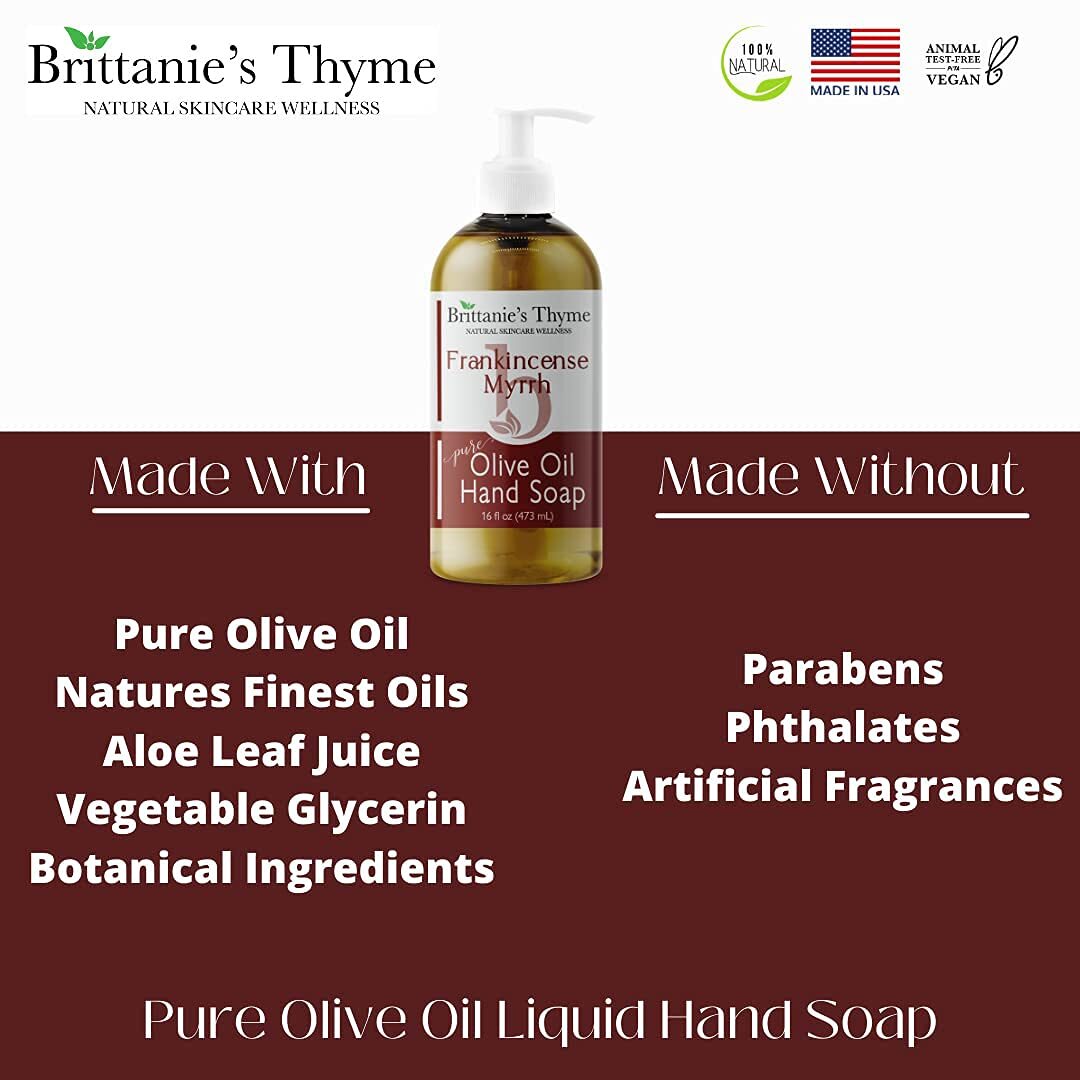 Organic Natural Hand Soap, 16 oz (Frankincense & Myrrh) Moisturizing Castile …