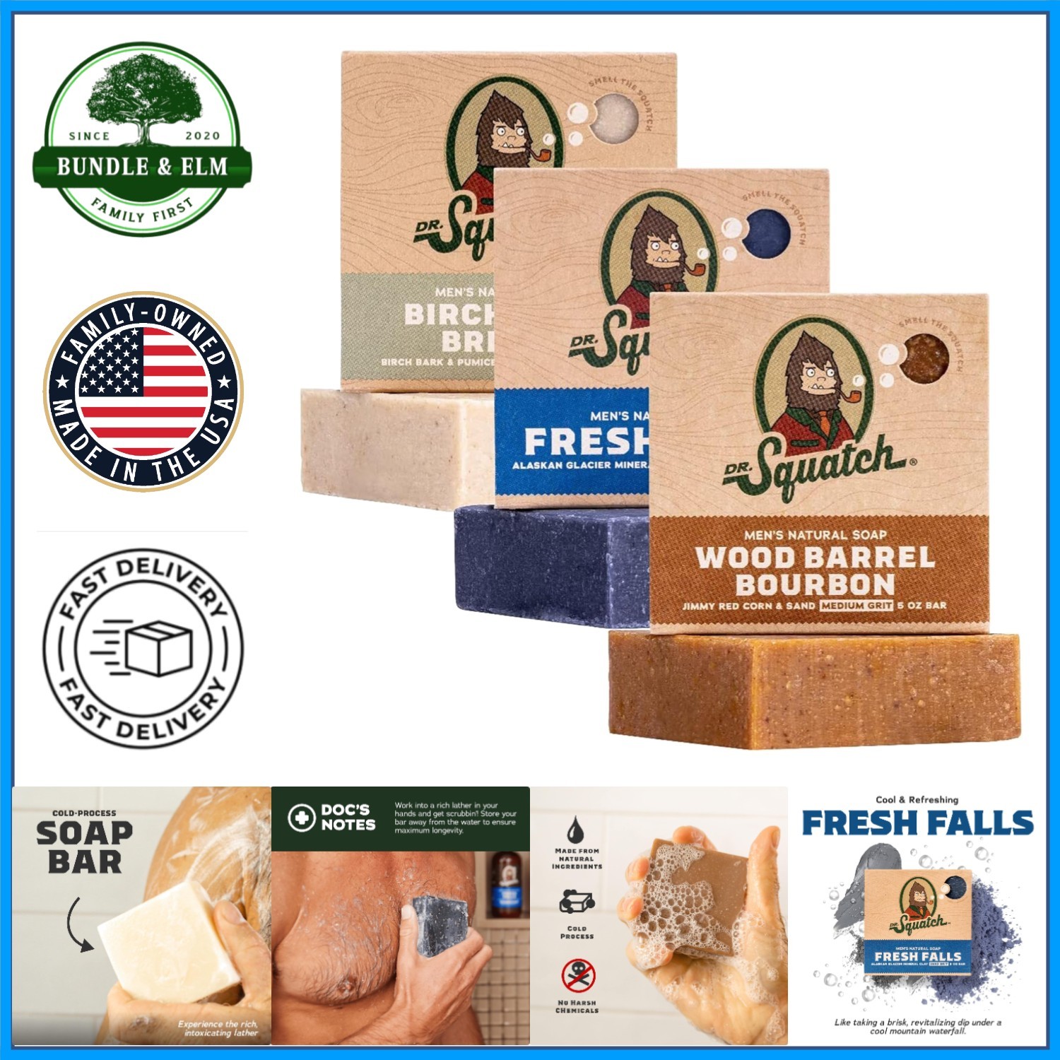 Natural Cold Process Bar Soap for Men – Birchwood Breeze, Fresh Falls & Bourbon