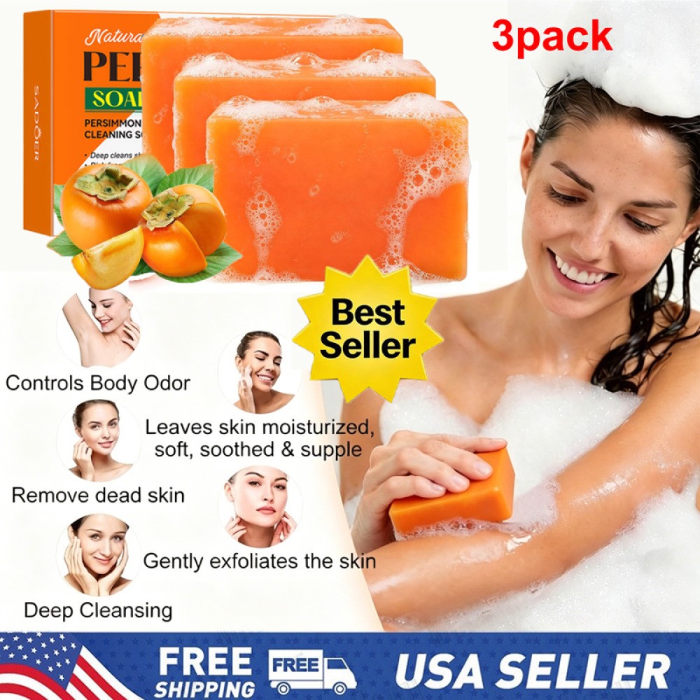 3PCS SADOER Persimmon Soap Bar Body Odor Control Deodorant Soap for Men & Women