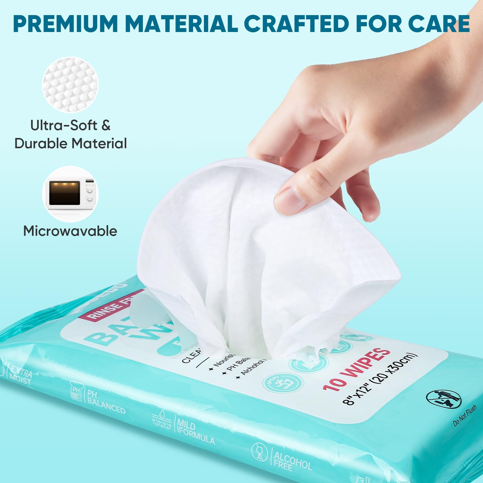 Adult Bath Wipes Extra Thick 8×12 Hypoallergenic Unscented Body Cleansing 100 Co