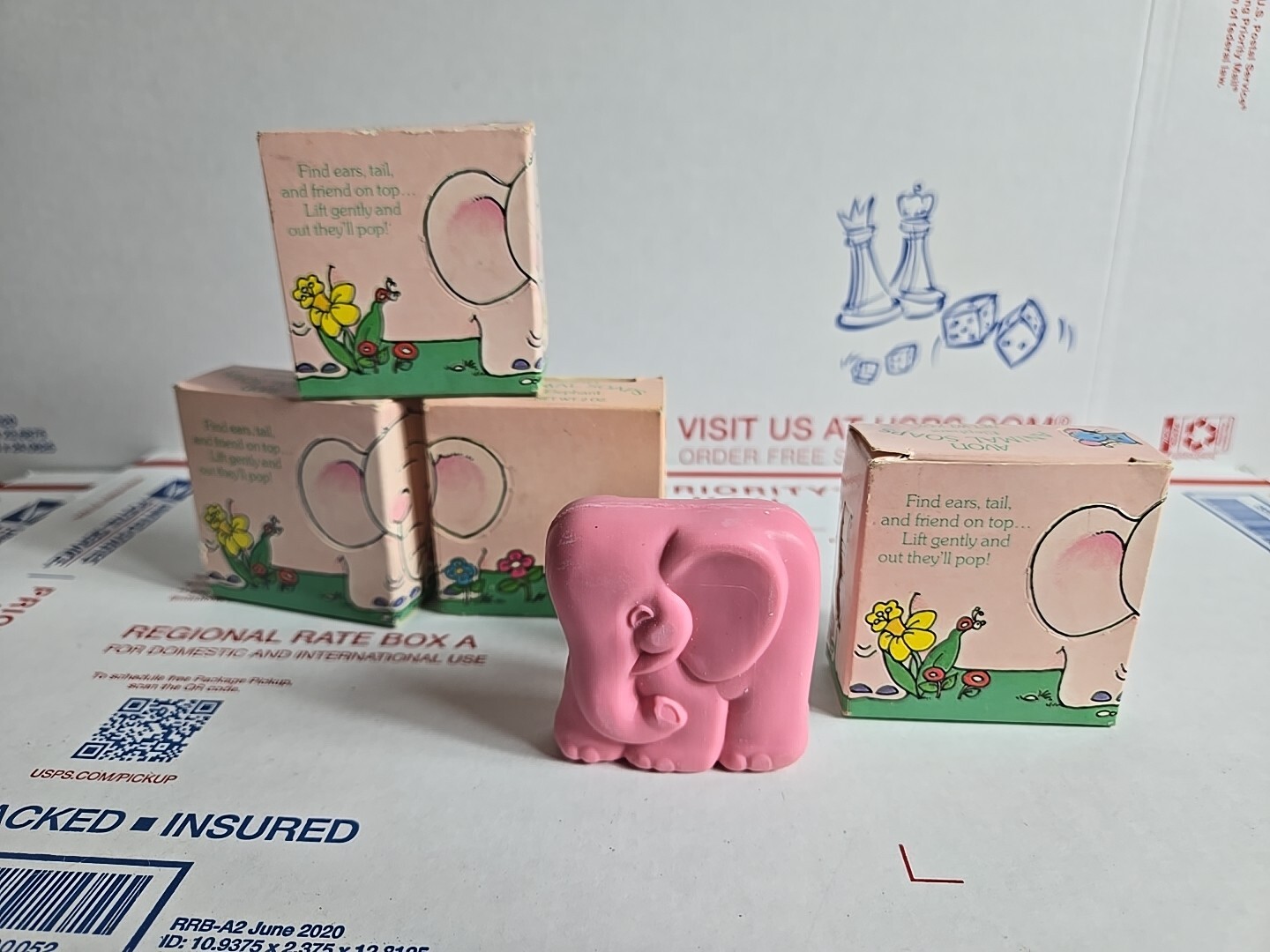 4-NIB Avon Animal Soap/Elephant Shape/Vintage/2oz./Beige/Colorful/Scented