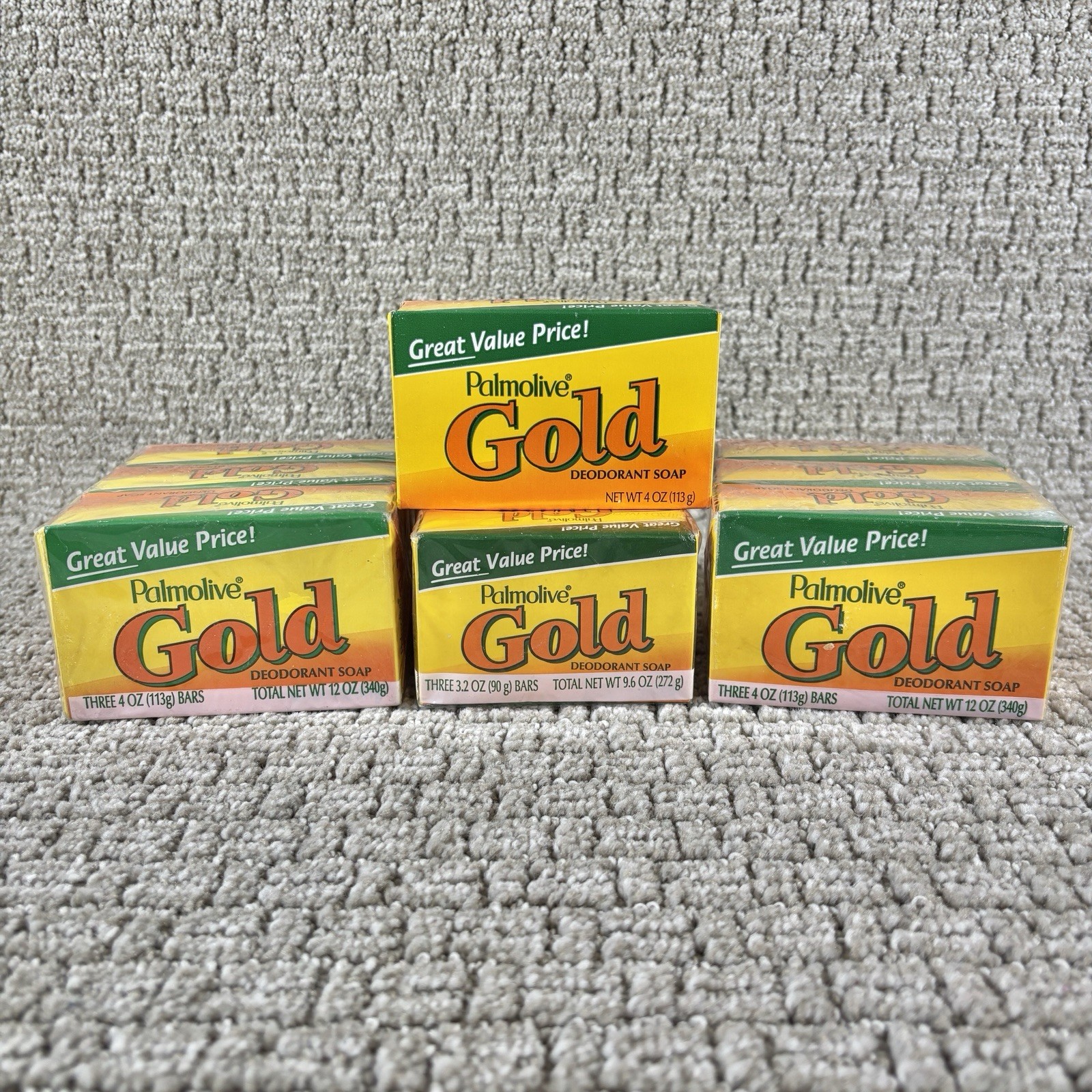 New Sealed Lot Of 10 Vintage Palmolive GOLD Deodorant Bar Soap 4 & 3.2 oz NOS