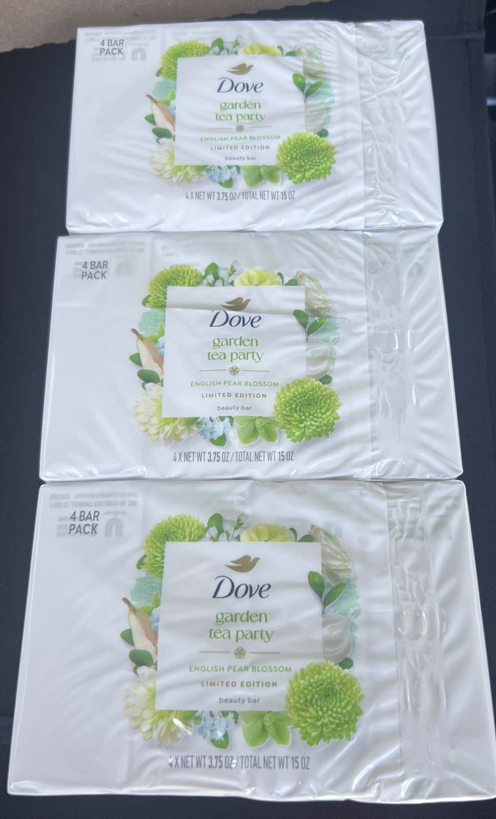DOVE–16 BARS GARDEN TEA PARTY English Pear Blossom LTD ED- 3.75oz Bar Soap