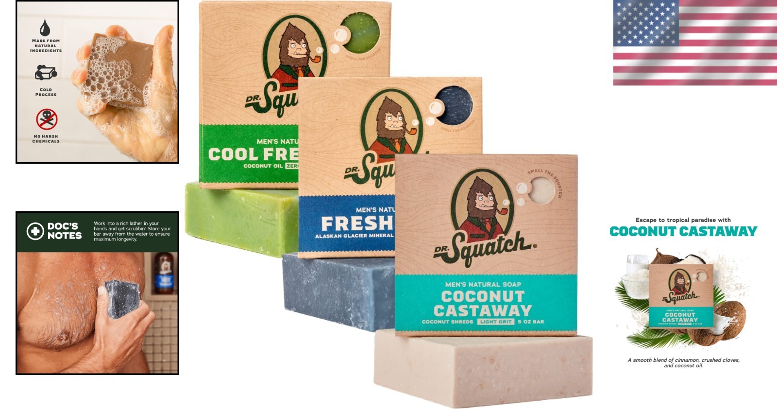 3-Pack Men’s Body Soap in Coastal Cool – Organic Cold Process for All Skin Types