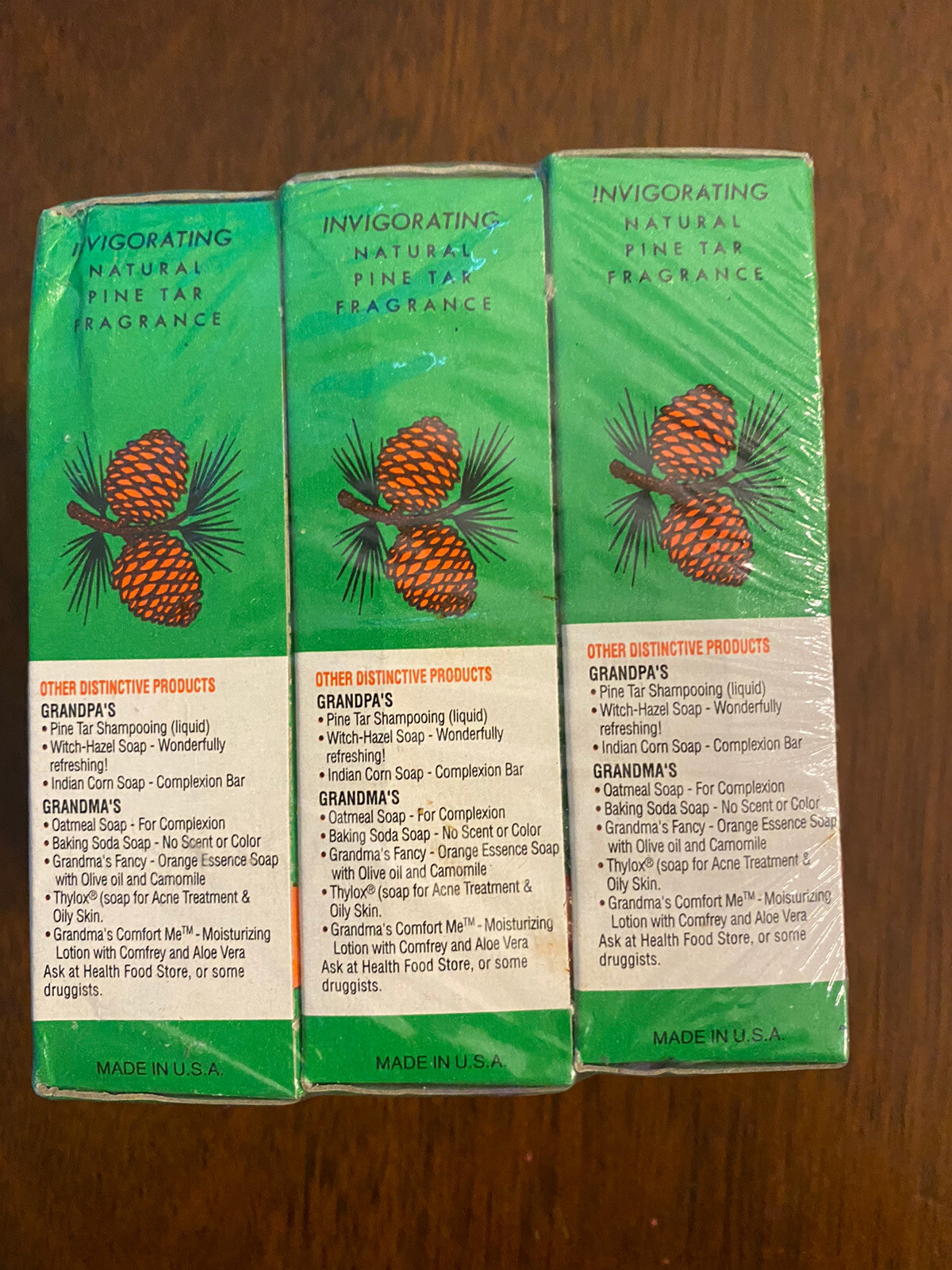 3 Bars Vtg Grandpa’s Wonder Pine Tar Soap New Sealed In Cellophane