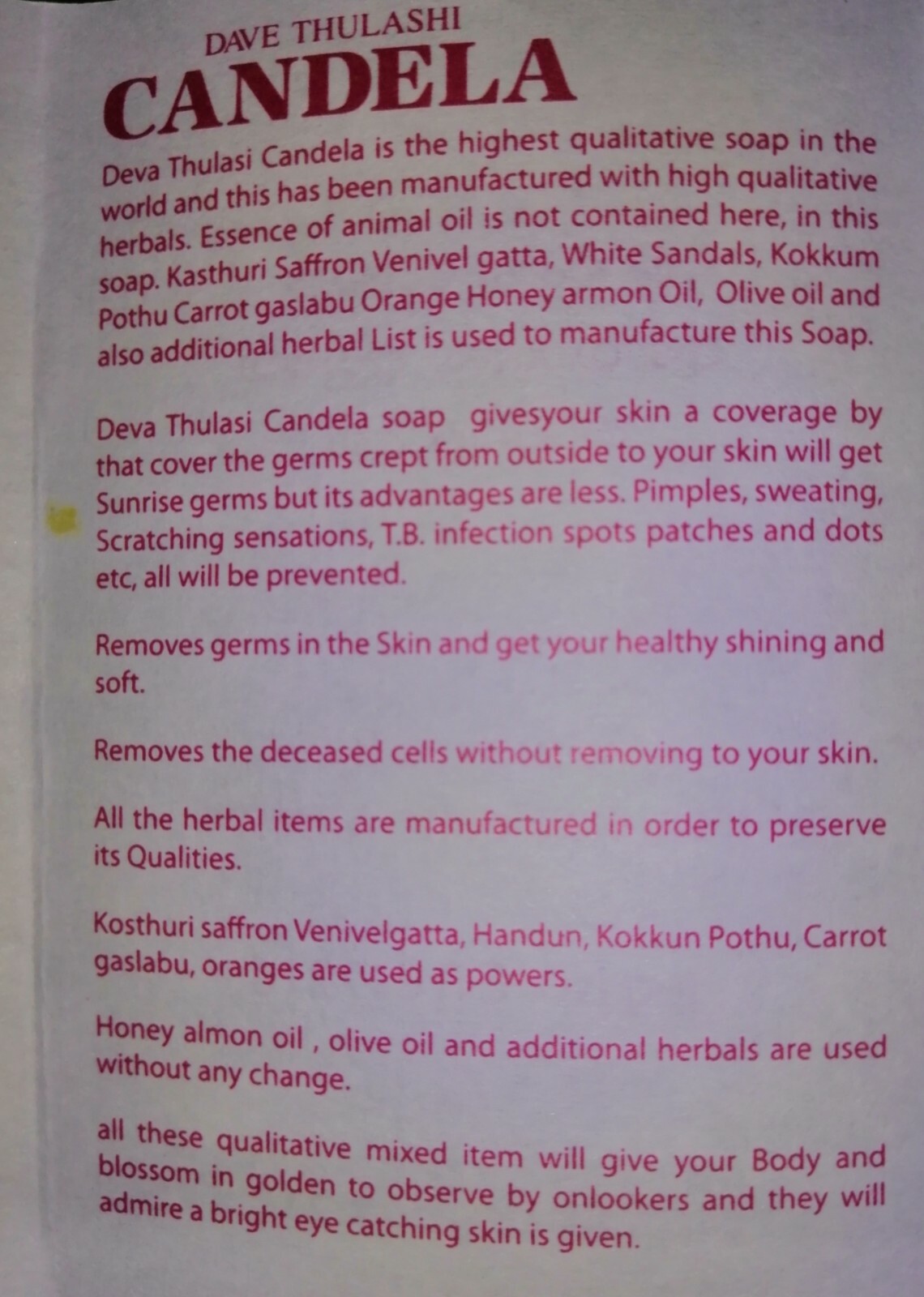 Bathing Herbal Beauty Soap Candela100% Natural Smooth and Soft Skin
