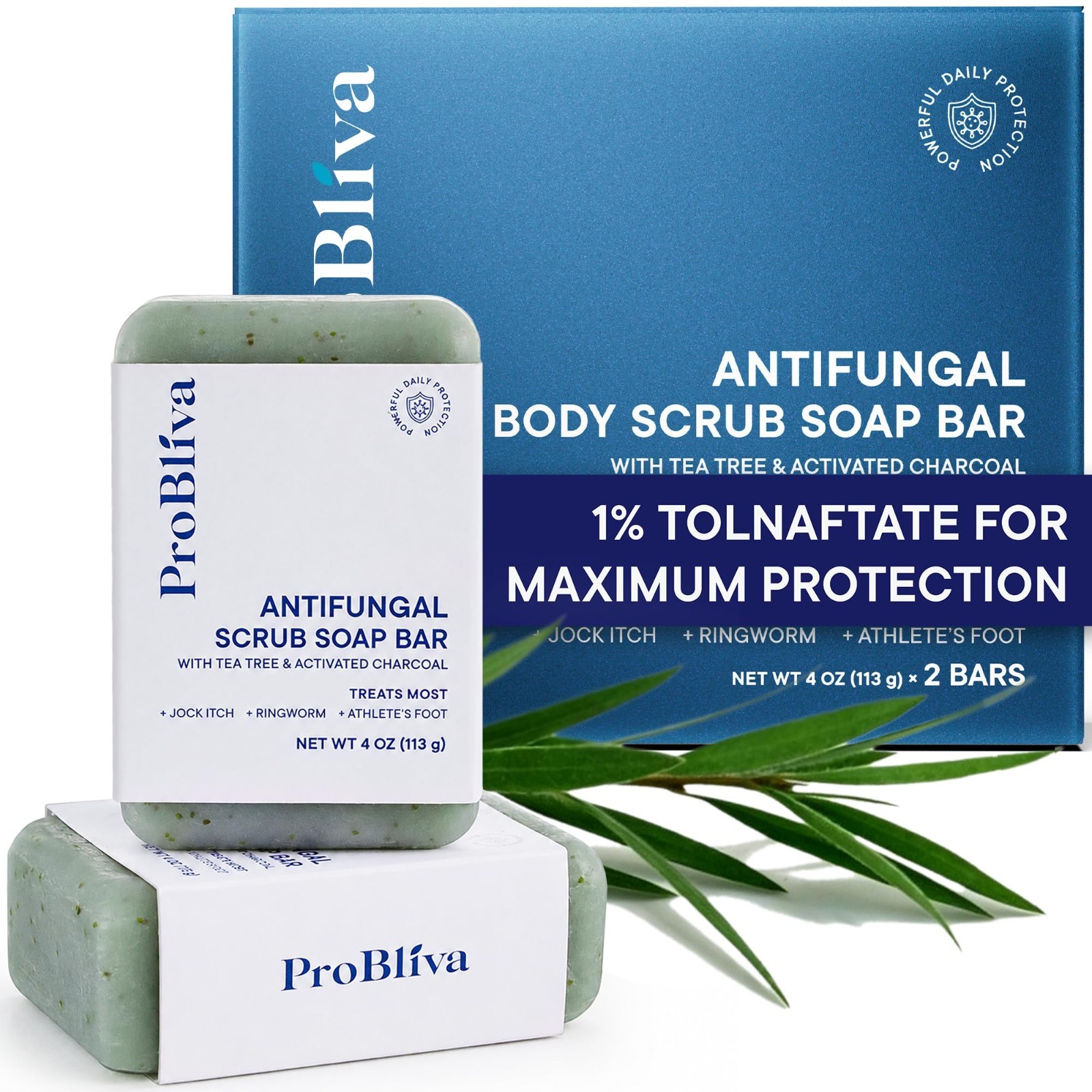 Antifungal Exfoliating Soap Bar with Tea Tree Oil & Charcoal – 2 Pack for Body &