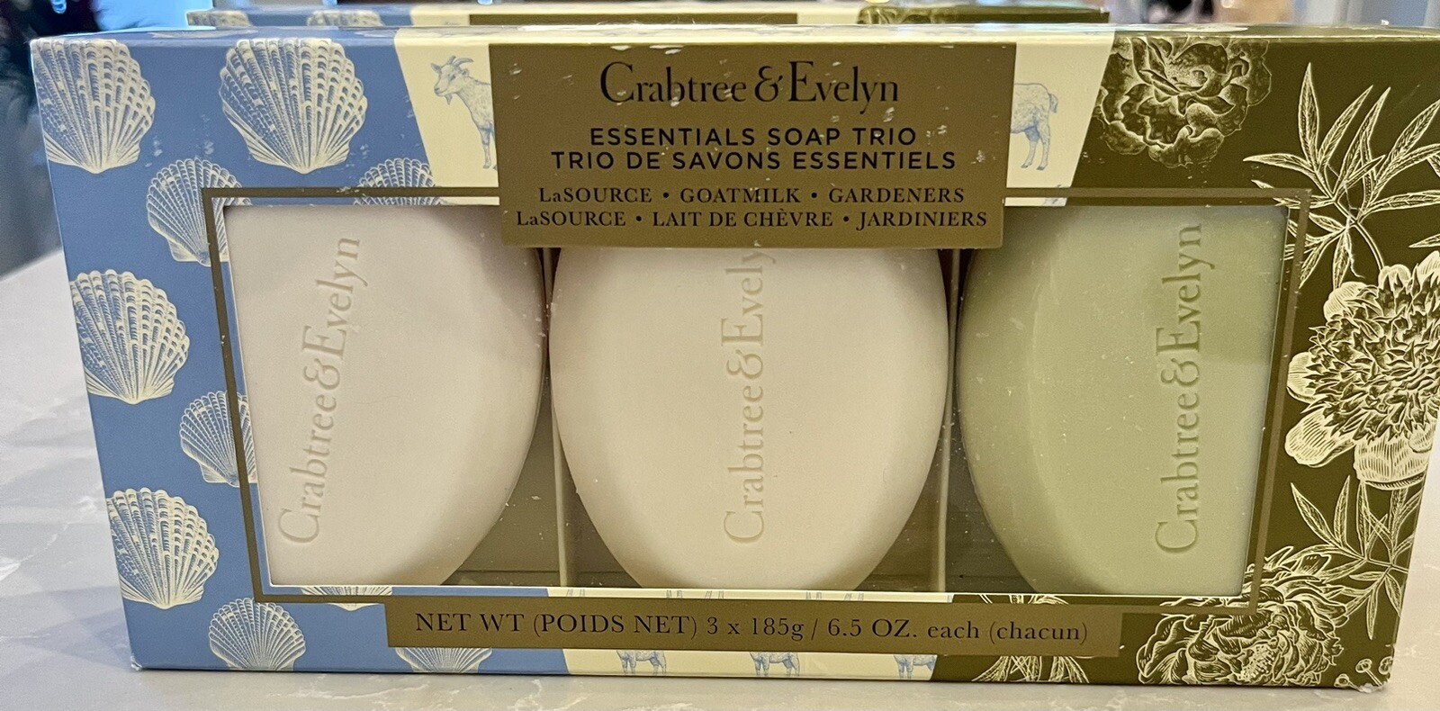Crabtree & Evelyn Essentials Soap Goatmilk, LaSource & Gardeners~Set Of 3 ~ New