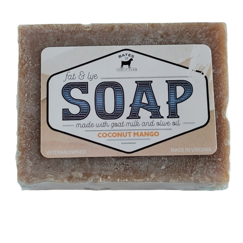 Bates Family Farm Coconut Mango Fat and Lye Soap Goat Milk Olive Oil Natural