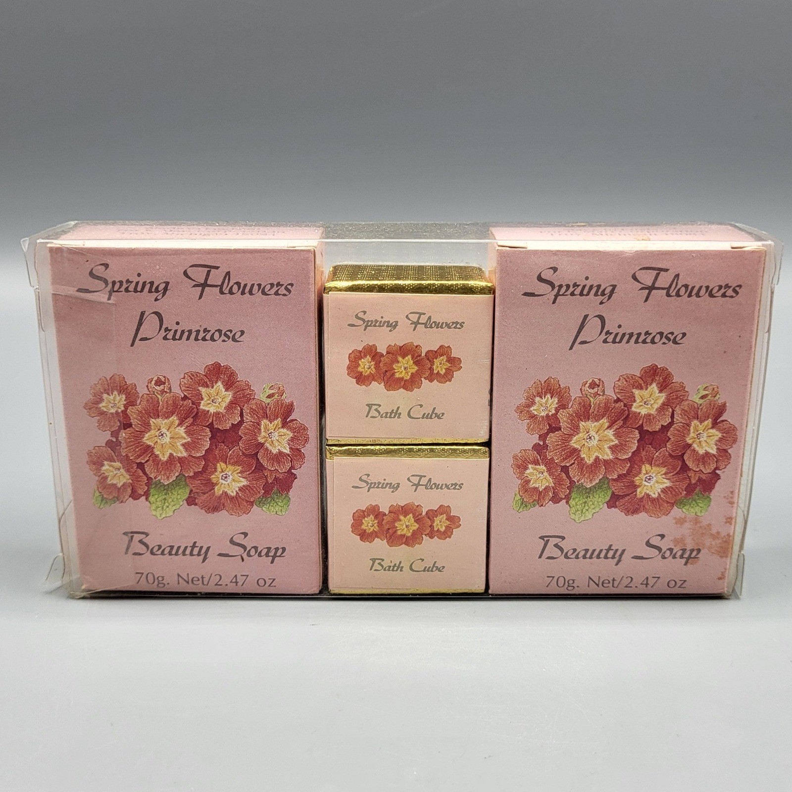 Vtg NOS Kmart Spring Flowers Primrose Soap Bath Cube Set Made in England Pink