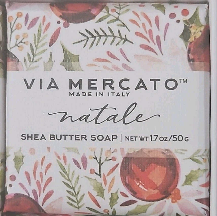 Via Mercato Natale Gift Set 4-50 Gram Shea Butter Holiday Scented Soaps Set of 4