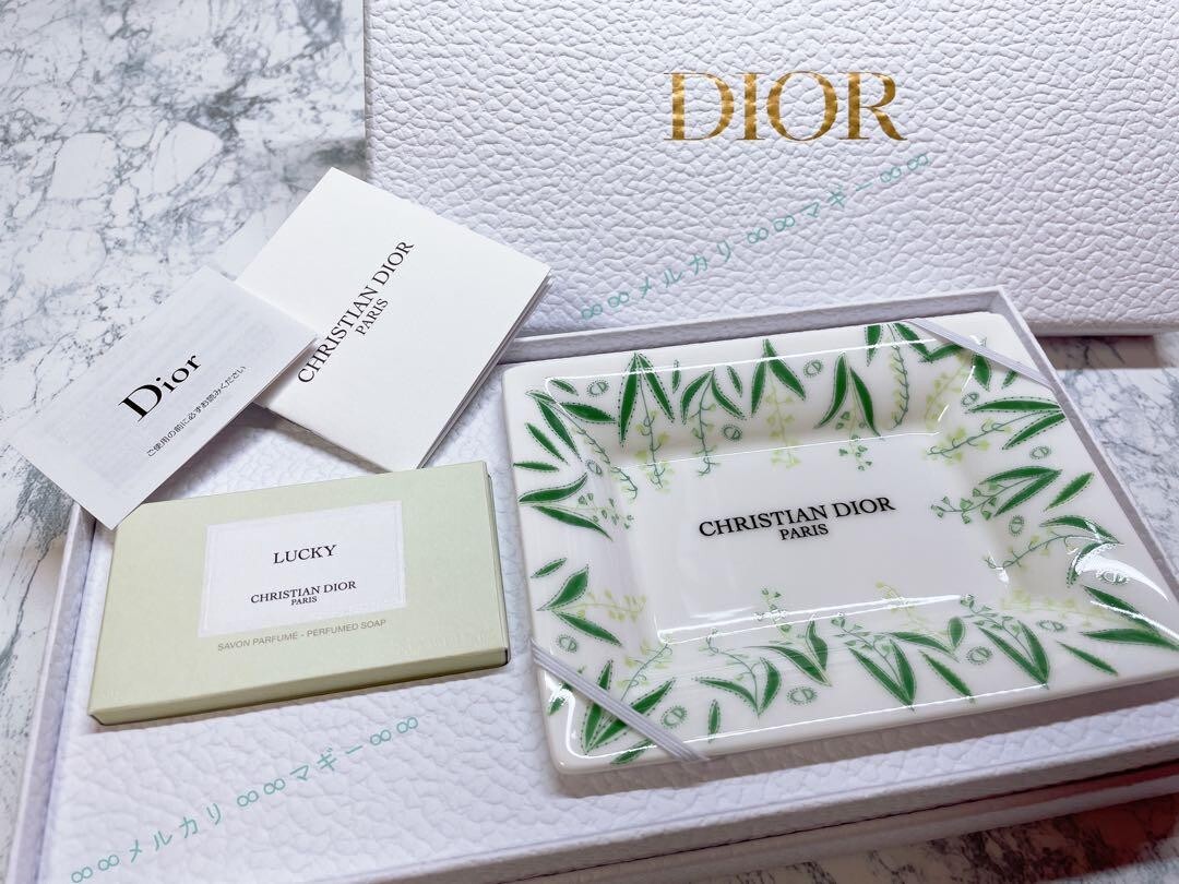 Christian Dior Maison Lucky soap set Soap & Soap Dish Tray Flower Ceramics w/Box