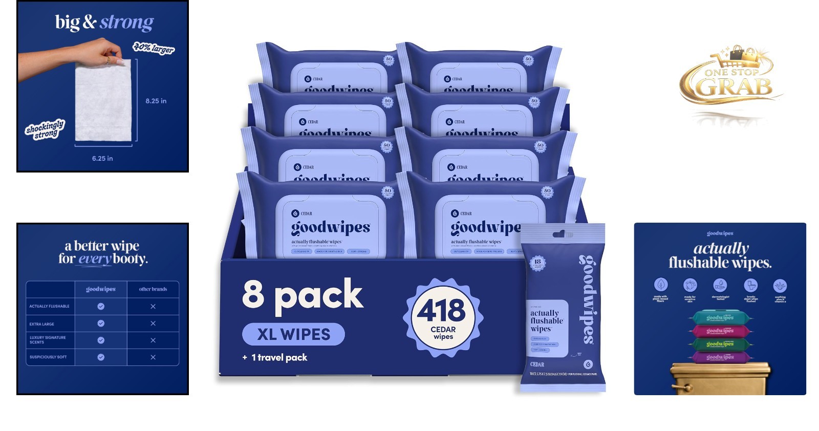 Flushable Wipes Bulk Pack Cedar Adult Toilet Wipes 418 Count 8 Packs