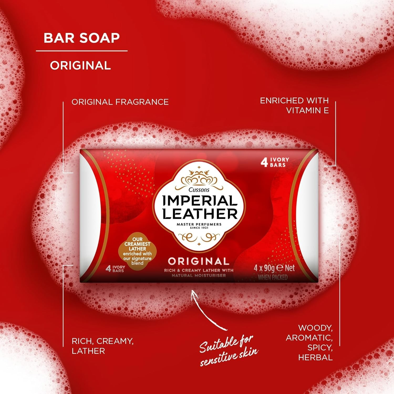 Imperial Leather Bar Soap (90g) Original Classic Cleansing Bar, Pack of 8