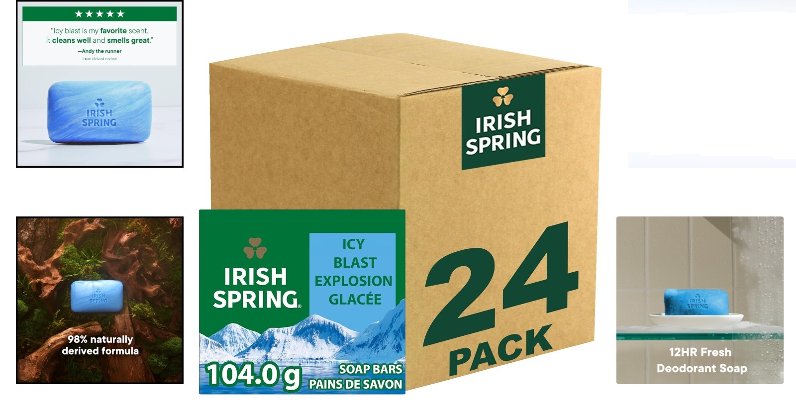 Icy Blast Men’s Bar Soap 24 Pack 3.7 oz Fresh Scent Glycerin Flaxseed