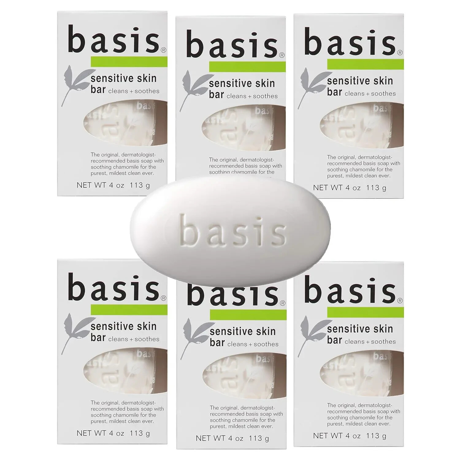 Basis Sensitive Skin Bar Soap – Cleans and Soothes with Aloe Vera -6 Pack
