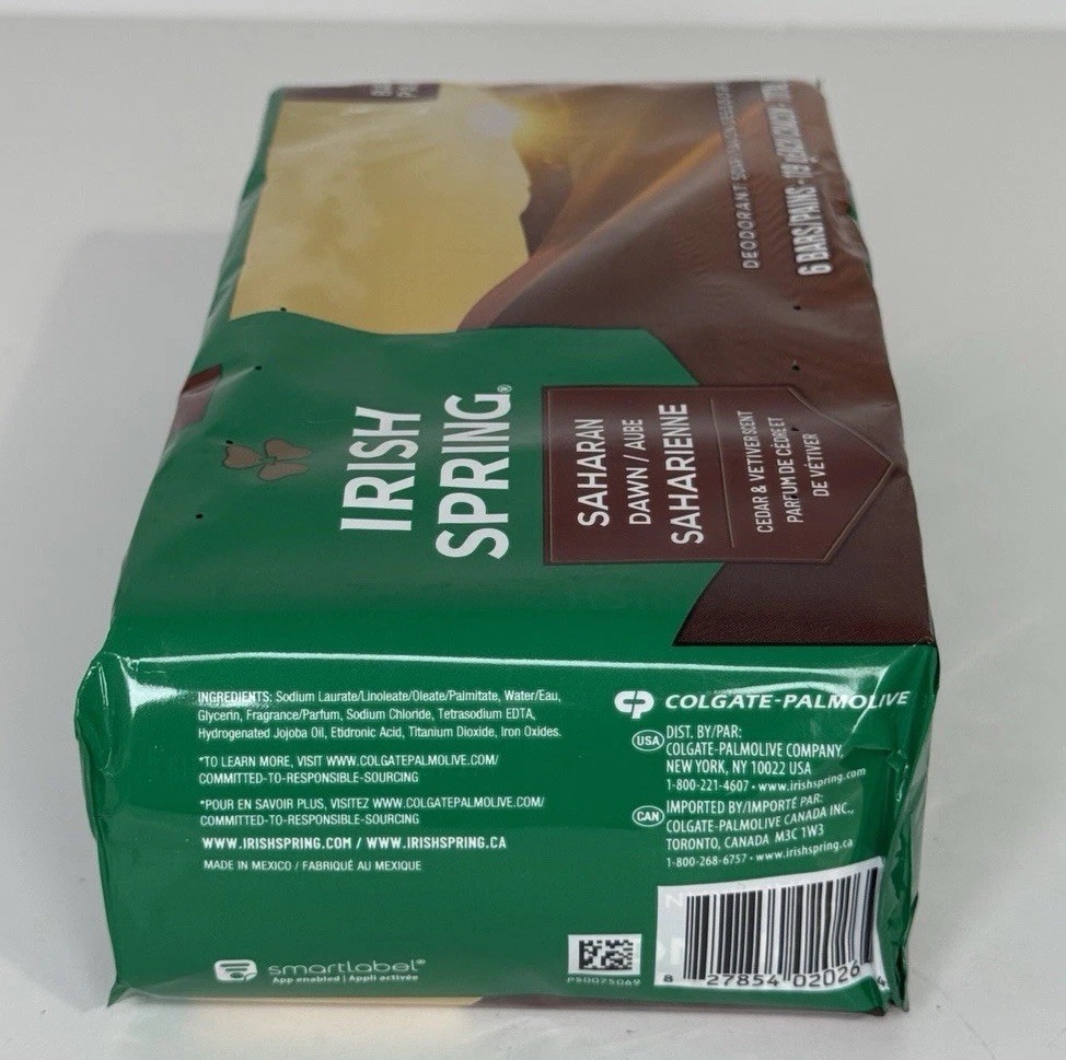 2 Irish Spring Deodorant Soap Saharan Dawn 6 Bar Each 4.2oz Cedar Vetiver Scent