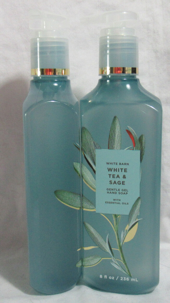 White Barn Bath & Body Works Gentle Gel Hand Soap Lot Set of 2 WHITE TEA & SAGE
