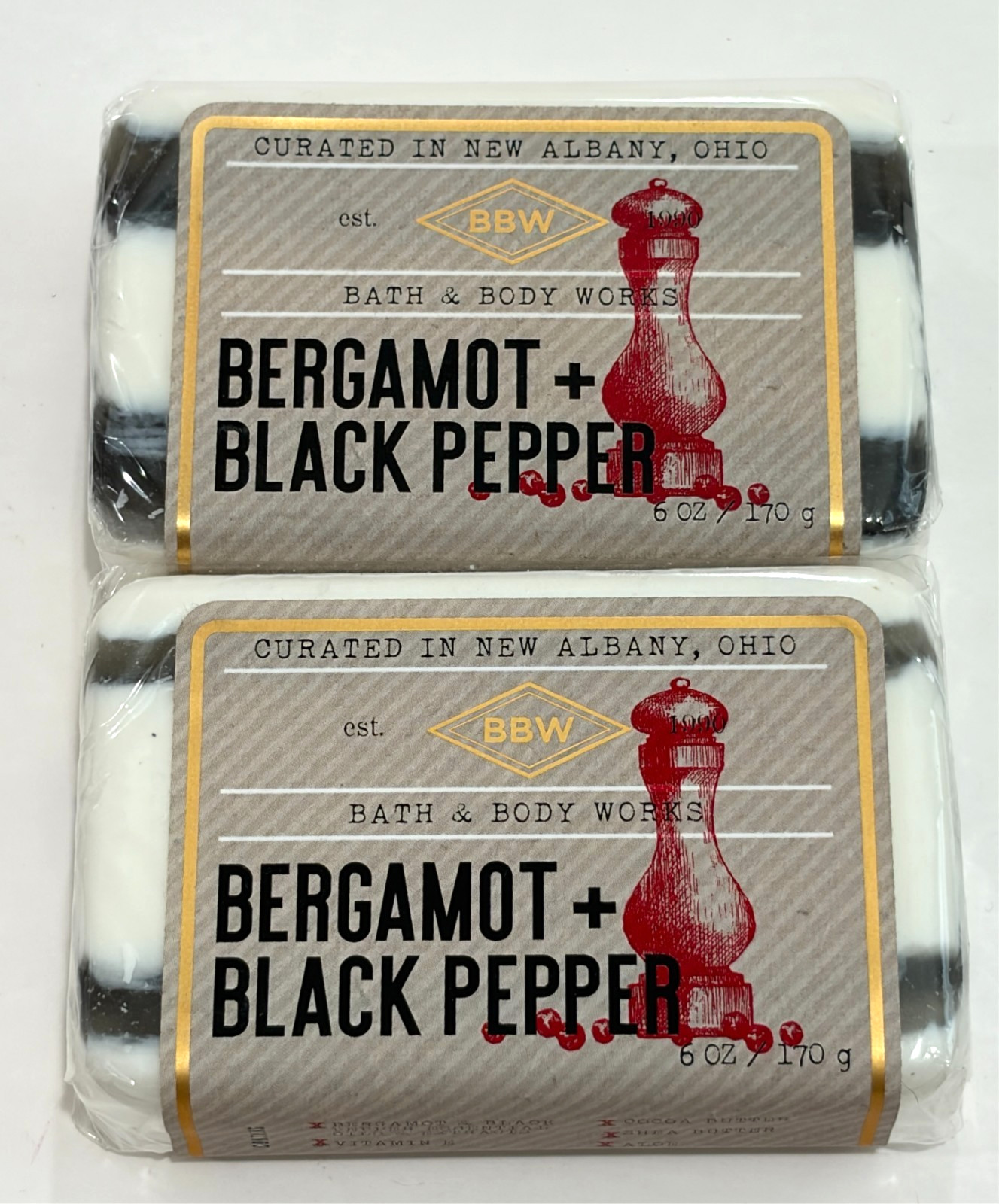 2x Bath & Body Works Bergamot + Black Pepper Bar Soap 6 fl oz / 170 g Each