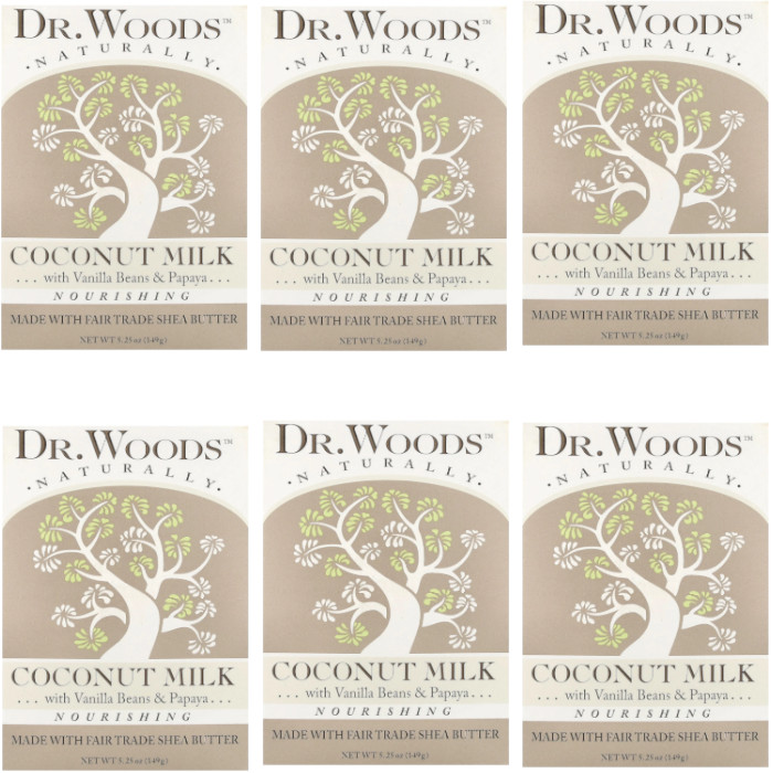 Dr. Woods Bar Soap Coconut Milk – Nourishing 5.25 oz Each (Pack of 6)