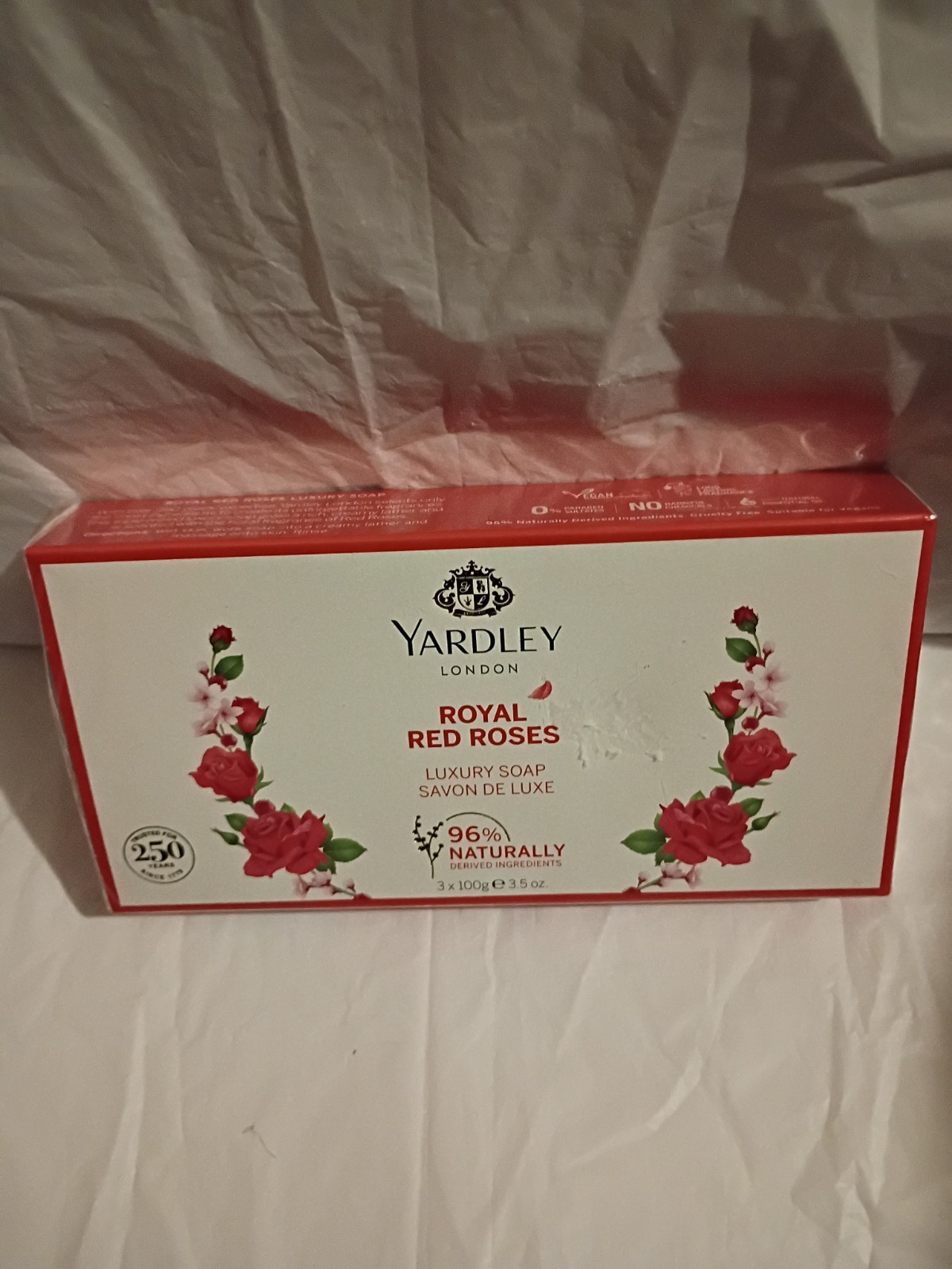 Yardley Royal Red Roses Luxury Soap 96% Natural 3 x 100g Floral Scent