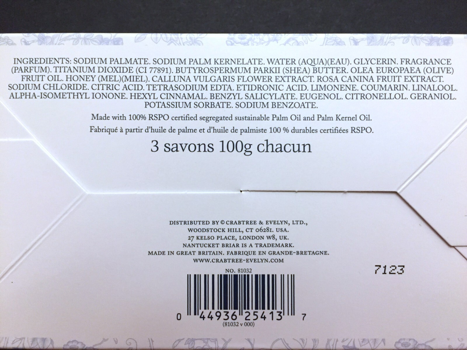 Crabtree & Evelyn Nantucket Briar Scented Bath Soap Set of 3 Bars 3.5 oz 100g Ea