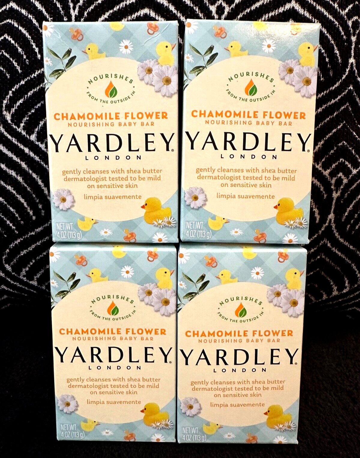 4pk YARDLEY CHAMOMILE FLOWER NOURISHING GENTLE MILD BABY BAR SOAP SHEA BUTTER