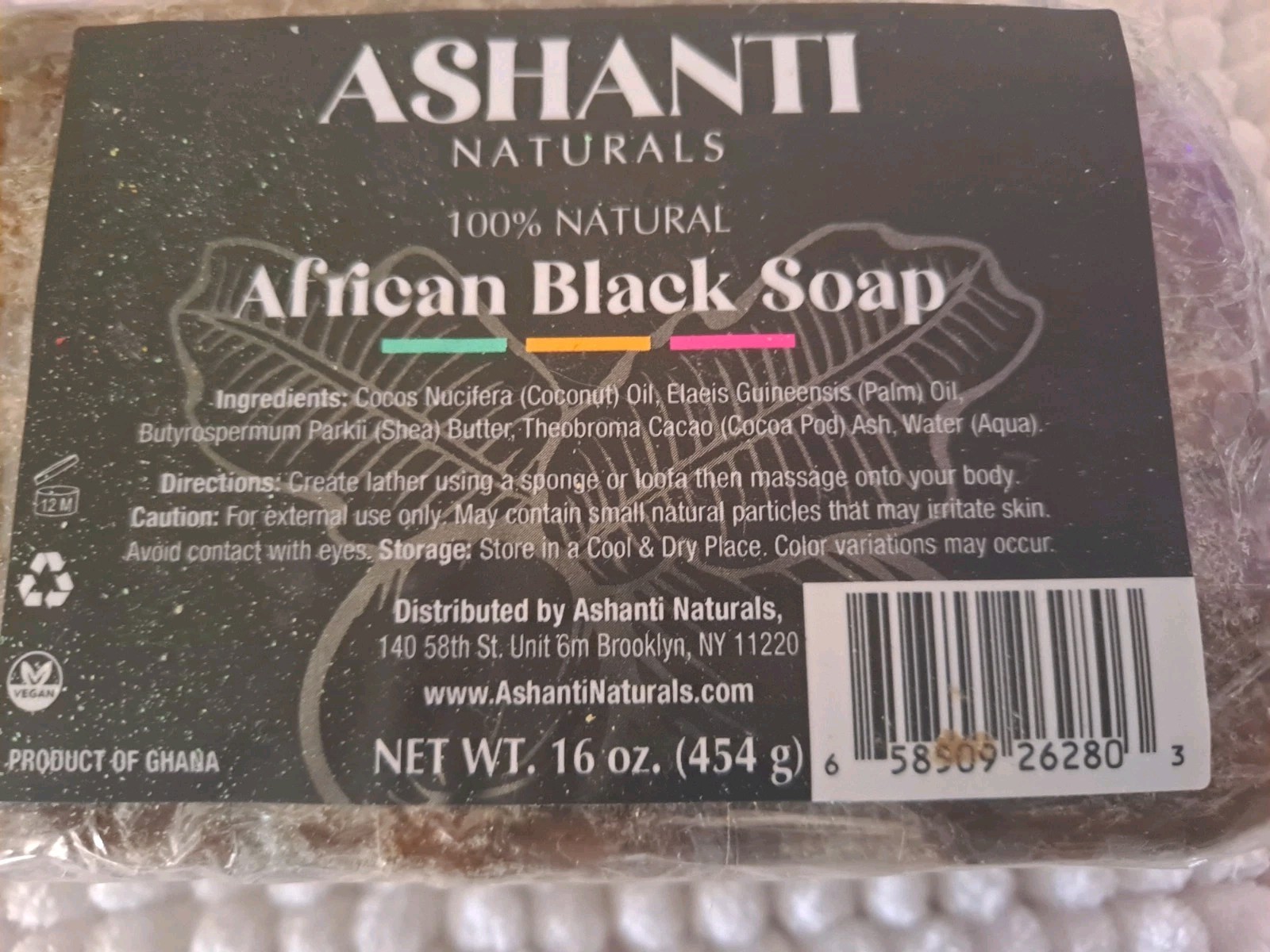 Ashanti Naturals African Black Bar Soap 16 oz / 454g 100% Natural Jumbo Size