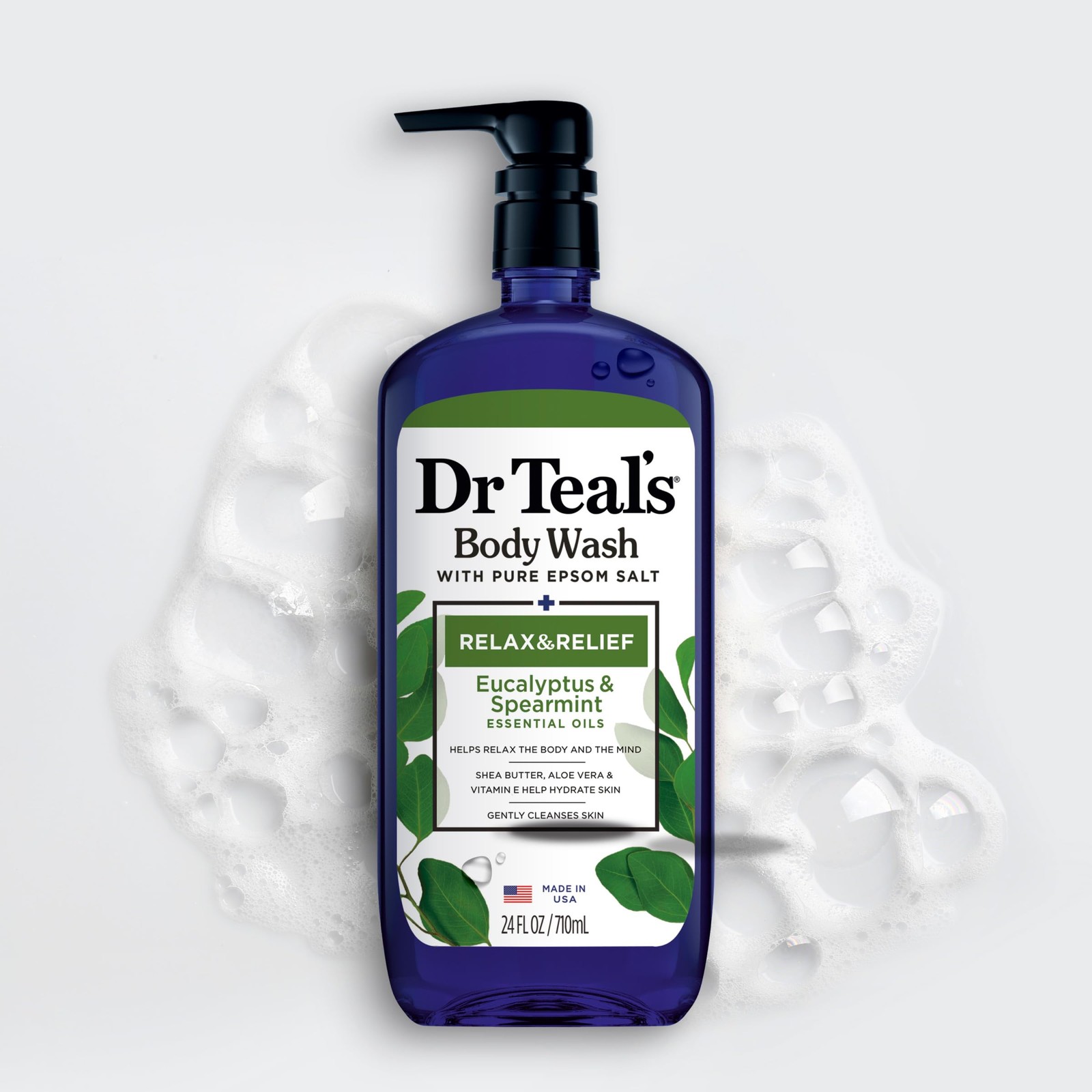 Dr Teal’s Body Wash with Pure Epsom Salt, Relax & 24 Fl Oz (Pack of 2), Clear