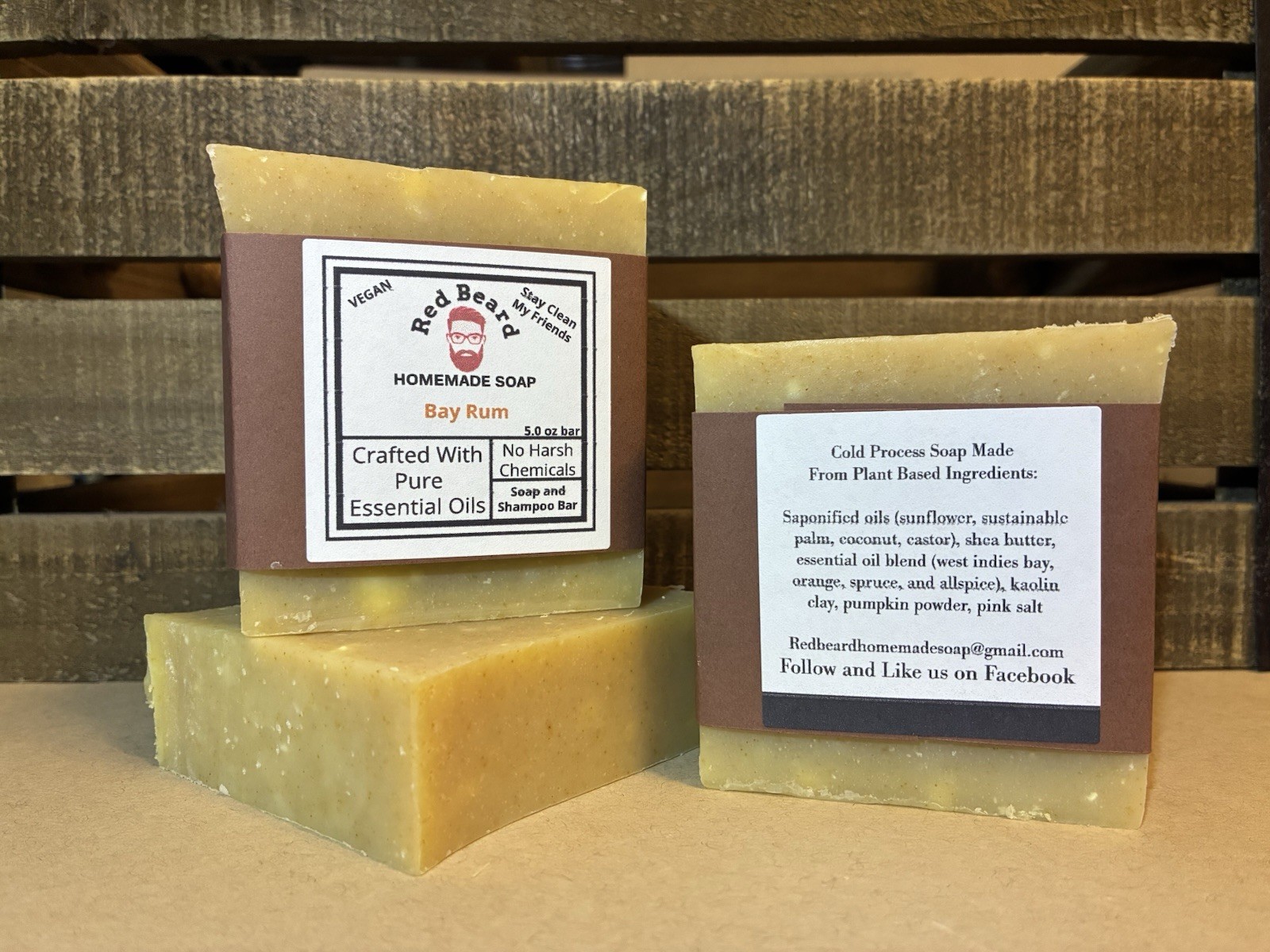 Red Beard Bay Rum Soap & Shampoo Bar 5oz Vegan Pure Essential Oils Unisex
