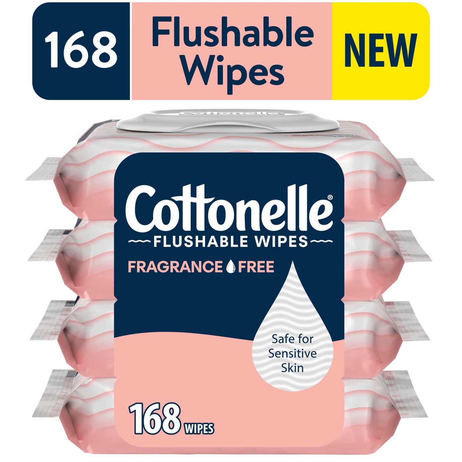 Cottonelle Fragrance Free Flushable Wet Wipes, 4 Flip-Top Packs Resealable