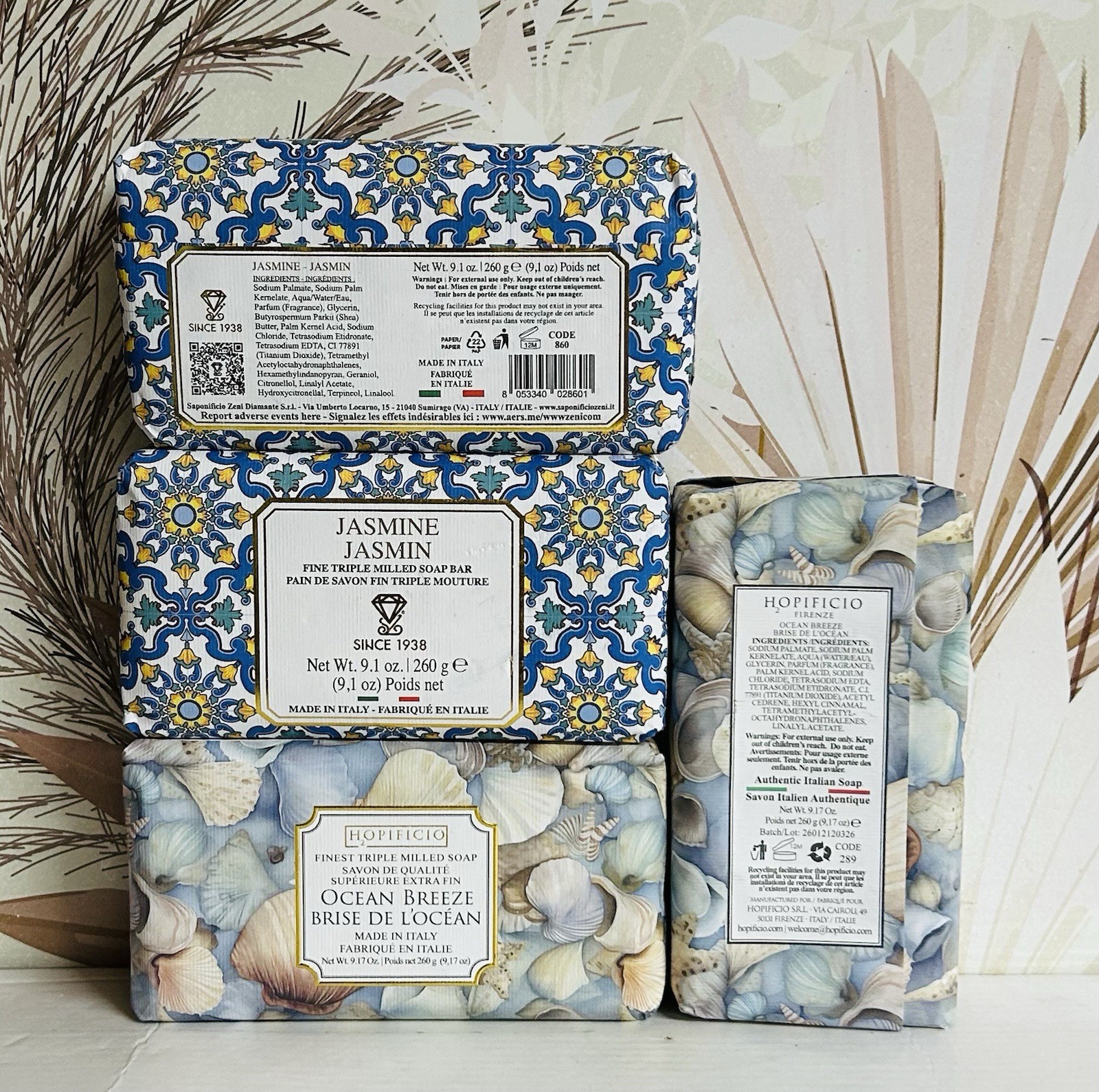 4-Pack Jasmine & Ocean Breeze Finest Triple Milled Bar Soap 9.1 oz Each