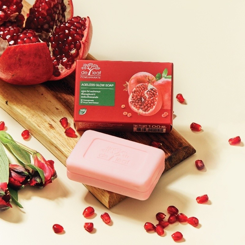 5x De Leaf Pomegranate Ageless Glow Soap 100g | youthful, clear, and firm