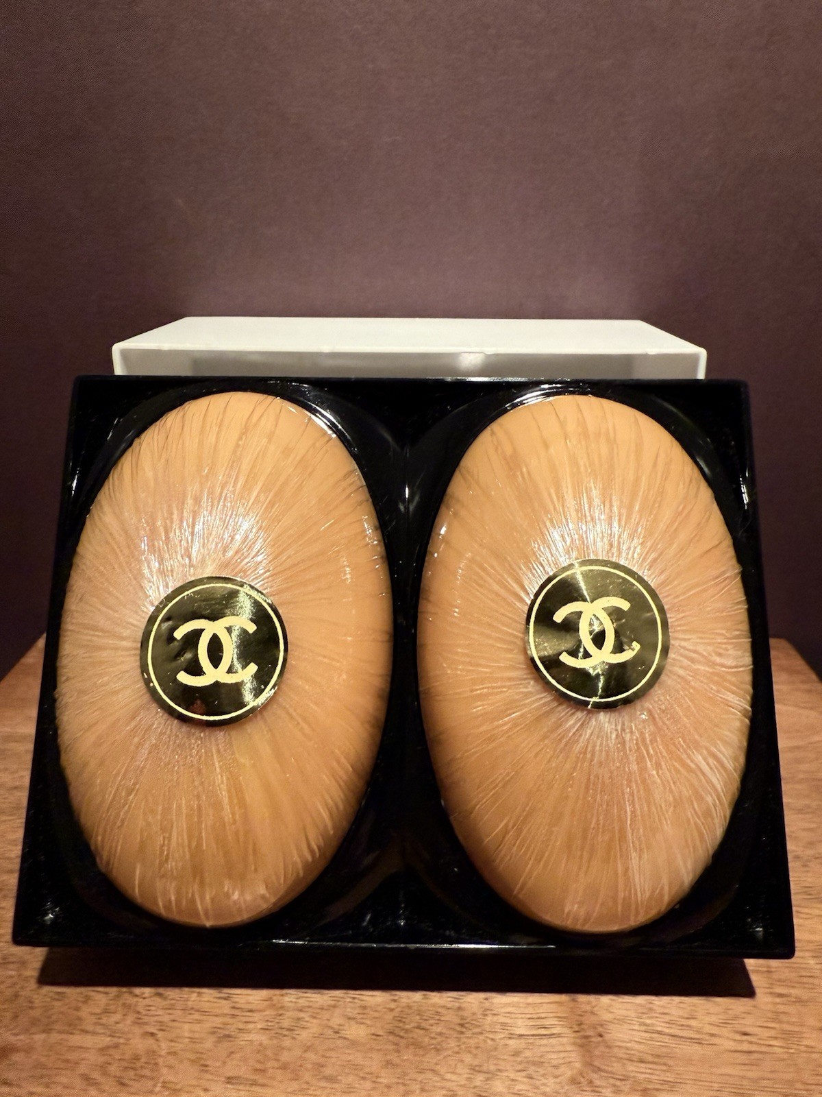 Vintage CHANEL Scented Perfume Oval Soap Plastic Case Set Of 2 Sealed SEE PHOTOS