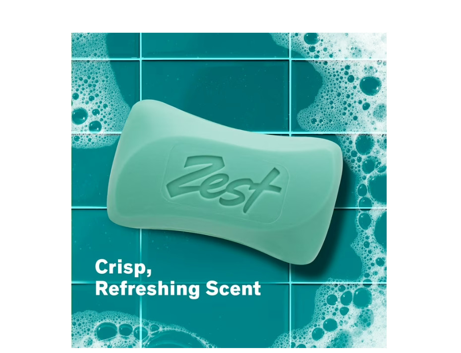 Zest Deodorant Bar Soap, Hydrating Moisture for All Skin Types, Aqua, 4 oz, 4PK