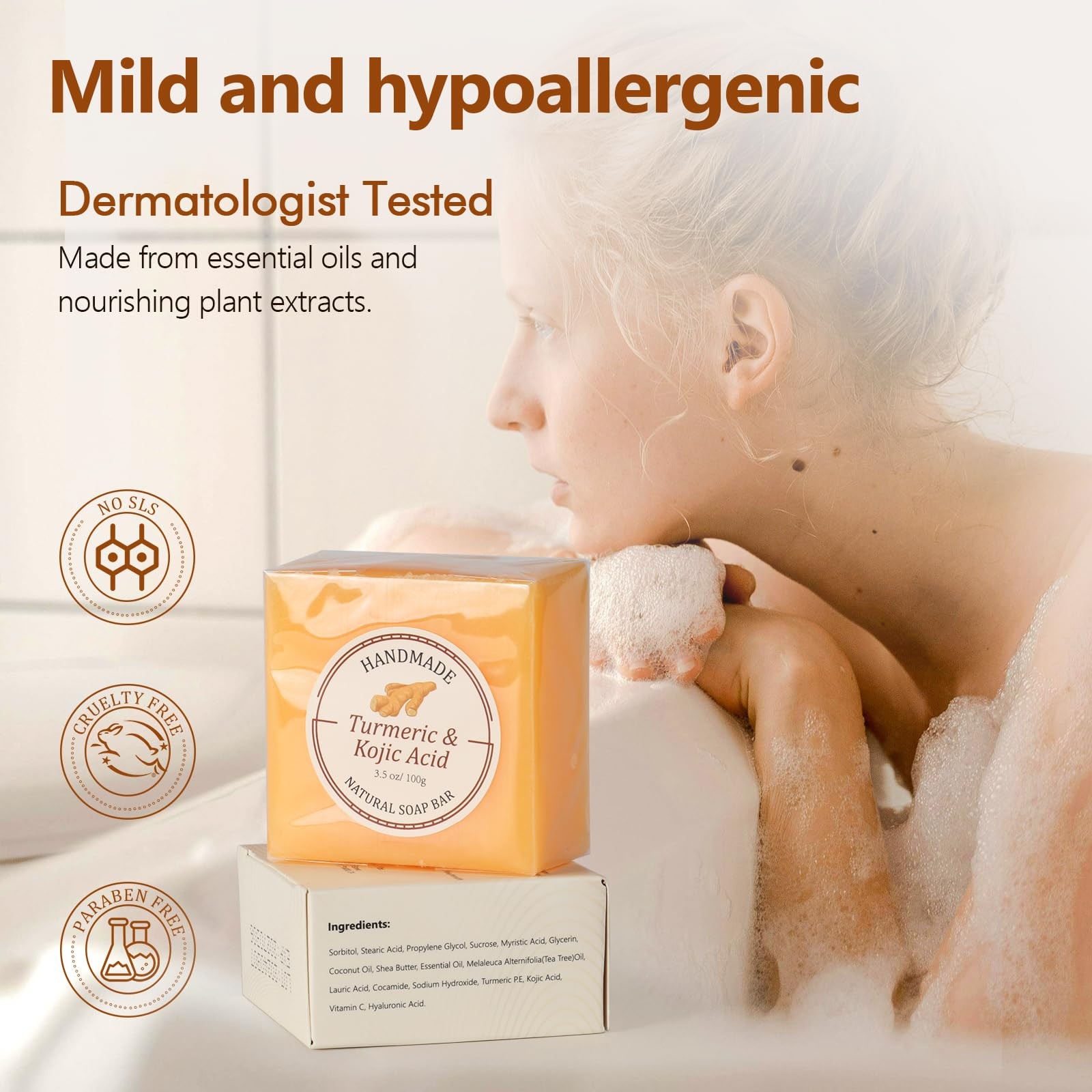 Kojic Acid Turmeric Soap Bar with Foaming Net, 2 Bars Dark Spot Soap for Face…